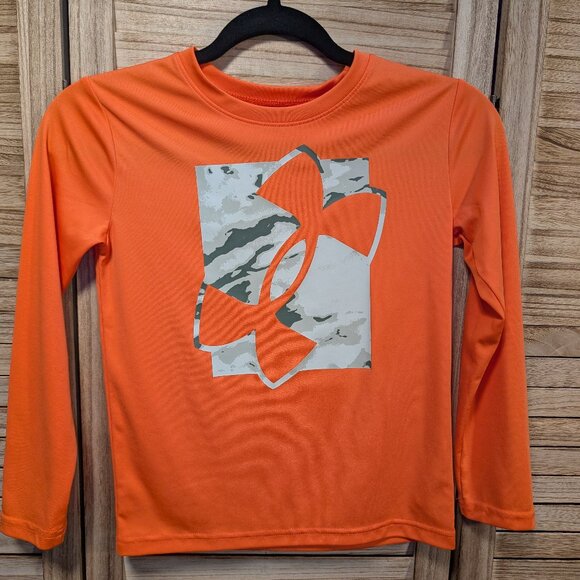 Under Armour Orange Long Sleeve Shirt with Logo Kids Size 7 - Picture 1 of 7